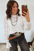 Ruffled Round Neck Long Flounce Sleeve Sheer Lace Blouse