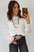 Ruffled Round Neck Long Flounce Sleeve Sheer Lace Blouse