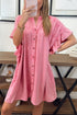 Ruffled Short Sleeve Button Front Denim Mini Dress
