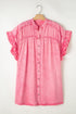 Ruffled Short Sleeve Button Front Denim Mini Dress