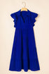 Ruffled Short Sleeve Colla V Neck Tie Midi Dress