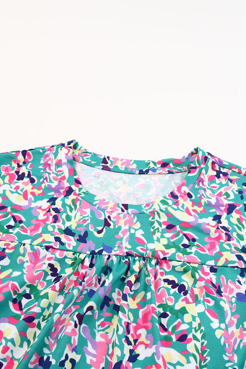 Ruffled Short Sleeve Floral Print Babydoll Blouse