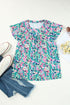 Ruffled Short Sleeve Floral Print Babydoll Blouse