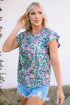 Ruffled Short Sleeve Floral Print Babydoll Blouse