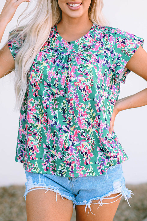 Ruffled Short Sleeve Floral Print Babydoll Blouse