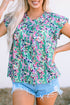 Ruffled Short Sleeve Floral Print Babydoll Blouse