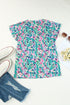 Ruffled Short Sleeve Floral Print Babydoll Blouse