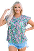 Ruffled Short Sleeve Floral Print Babydoll Blouse