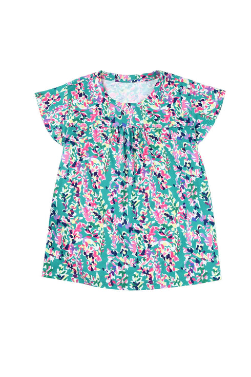 Ruffled Short Sleeve Floral Print Babydoll Blouse