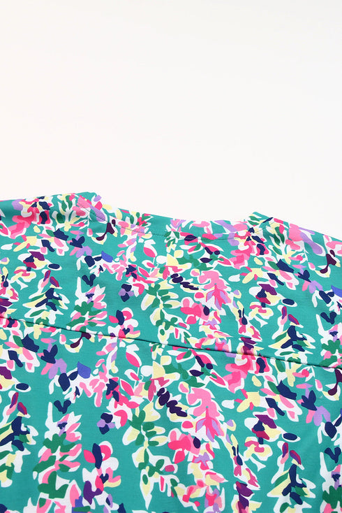 Ruffled Short Sleeve Floral Print Babydoll Blouse