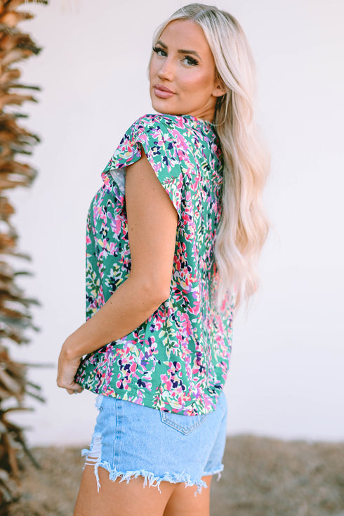 Ruffled Short Sleeve Floral Print Babydoll Blouse