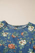 Ruffled Short Sleeve Floral Print Western Denim Top