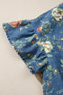 Ruffled Short Sleeve Floral Print Western Denim Top