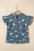 Ruffled Short Sleeve Floral Print Western Denim Top