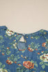 Ruffled Short Sleeve Floral Print Western Denim Top