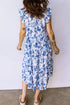 Ruffled Short Sleeve Tiered Midi Floral Dress