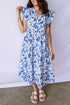 Ruffled Short Sleeve Tiered Midi Floral Dress