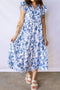 Ruffled Short Sleeve Tiered Midi Floral Dress