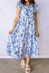 Ruffled Short Sleeve Tiered Midi Floral Dress