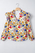 Ruffled Shoulder Long Sleeve Floral Print Blouse