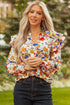 Ruffled Shoulder Long Sleeve Floral Print Blouse