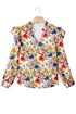 Ruffled Shoulder Long Sleeve Floral Print Blouse