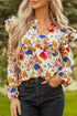 Ruffled Shoulder Long Sleeve Floral Print Blouse