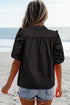 Ruffled Shoulder Puff Sleeve Button Down Shirt