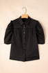 Ruffled Shoulder Puff Sleeve Button Down Shirt