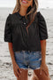 Ruffled Shoulder Puff Sleeve Button Down Shirt