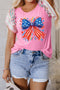 Ruffled Sleeve Bow Graphic Ribbed Knit Top