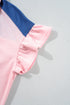 Ruffled Sleeve Button Front Paneled Knit Tee