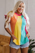 Ruffled Sleeve Crew Neck Contrast Panel Cotton Tee