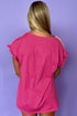 Ruffled Sleeve Crew Neck Contrast Panel Cotton Tee