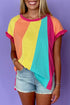 Ruffled Sleeve Crew Neck Contrast Panel Cotton Tee