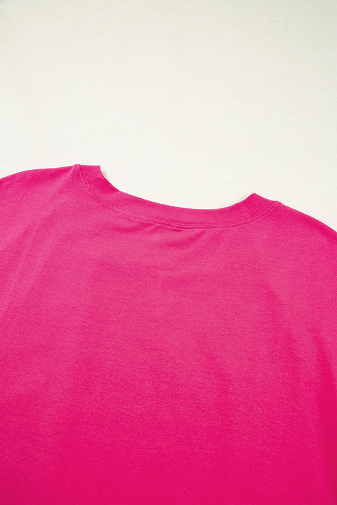 Ruffled Sleeve Crew Neck Contrast Panel Cotton Tee