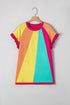 Ruffled Sleeve Crew Neck Contrast Panel Cotton Tee
