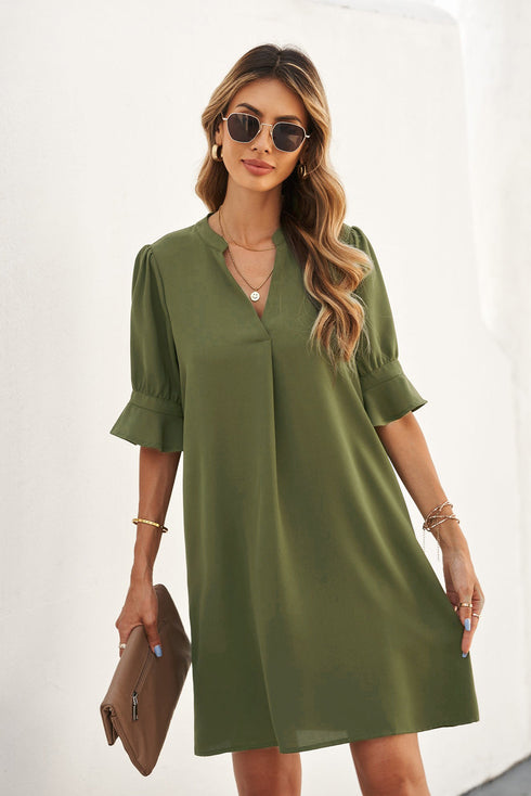 Ruffled Sleeve Shift Dress