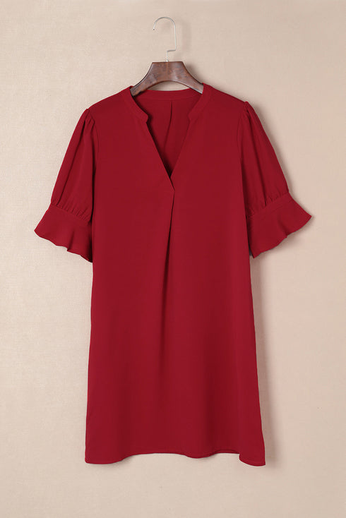 Ruffled Sleeve Shift Dress
