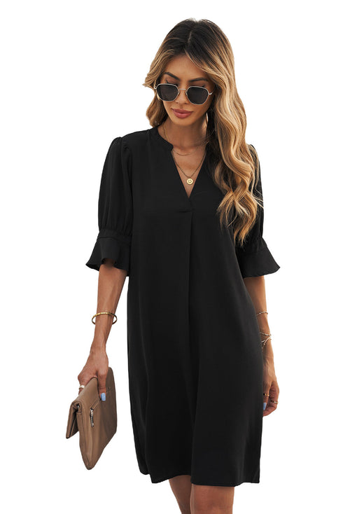 Ruffled Sleeve Shift Dress