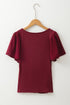 Ruffled Sleeve Slim Fit V Neck Stretch Viscose Top