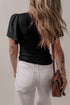Ruffled Sleeve Slim Fit V Neck Stretch Viscose Top