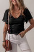 Ruffled Sleeve Slim Fit V Neck Stretch Viscose Top