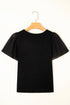 Ruffled Sleeve Slim Fit V Neck Stretch Viscose Top