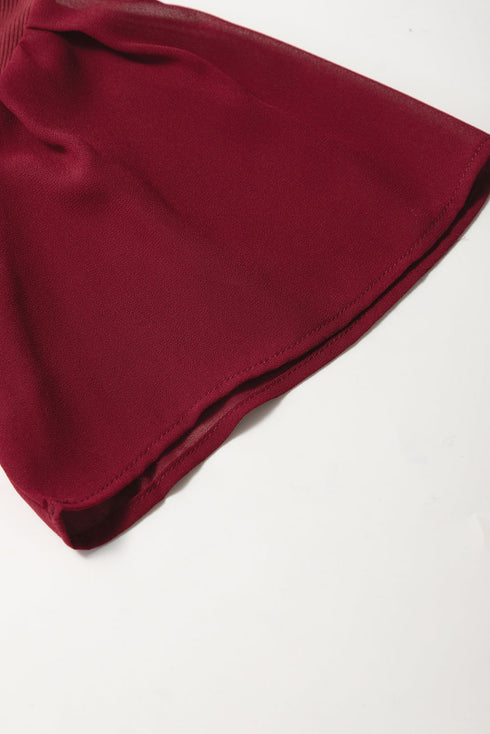 Ruffled Sleeve Slim Fit V Neck Stretch Viscose Top
