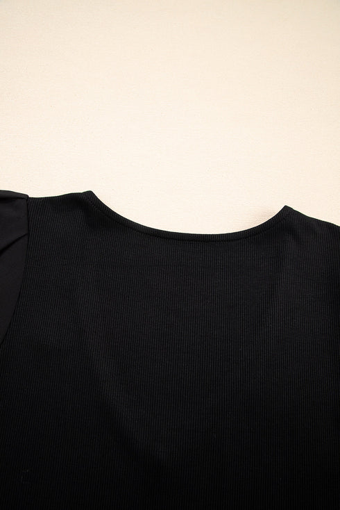 Ruffled Sleeve Slim Fit V Neck Stretch Viscose Top