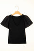 Ruffled Sleeve Slim Fit V Neck Stretch Viscose Top