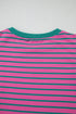 Ruffled Sleeve Striped Crew Neck Cotton Blouse