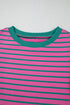 Ruffled Sleeve Striped Crew Neck Cotton Blouse