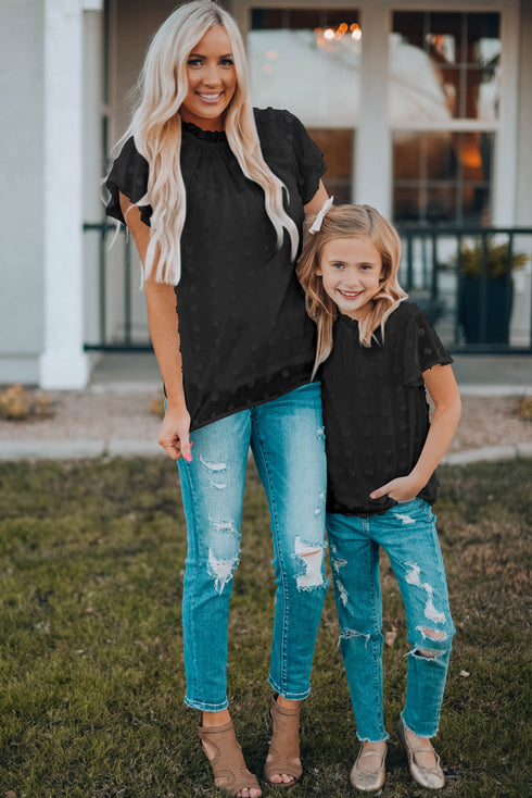 Ruffled Sleeve Swiss Dot T-Shirts